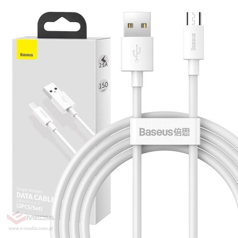 Kabel micro USB do USB Baseus Simple Wisdom, 2.1A, 1.5m (biały) 2szt.