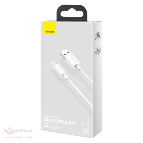 Kabel micro USB do USB Baseus Simple Wisdom, 2.1A, 1.5m (biały) 2szt.