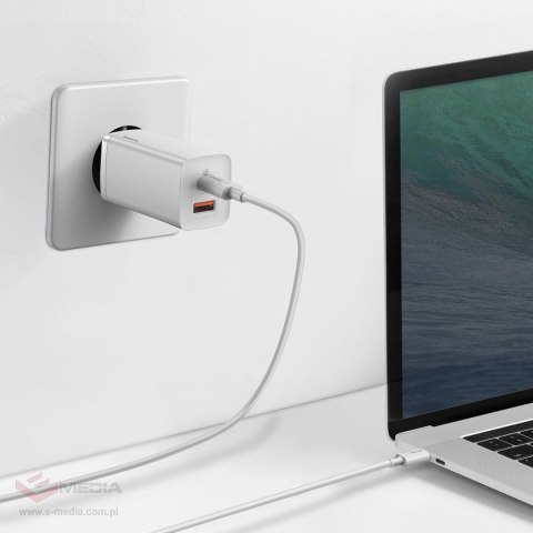 Ładowarka sieciowa Baseus GaN2 Lite, USB + USB-C, 65W, EU (biała)