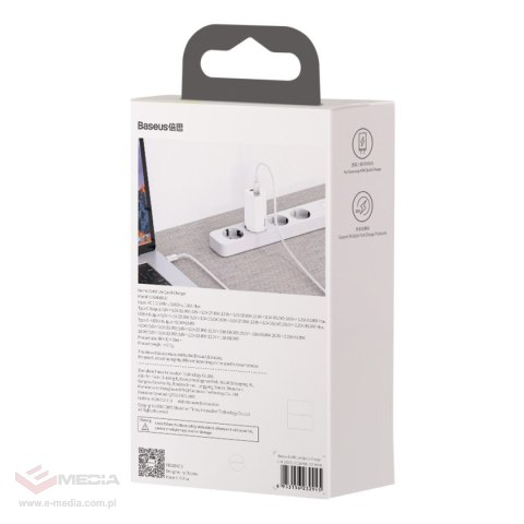 Ładowarka sieciowa Baseus GaN2 Lite, USB + USB-C, 65W, EU (biała)