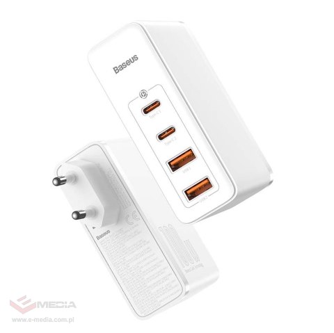 Ładowarka sieciowa Baseus GaN2 Pro, 2x USB + 2x USB-C, 100W, EU (biała)