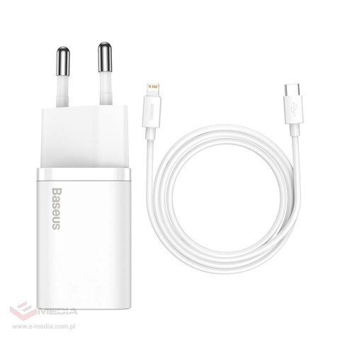 Ładowarka sieciowa Baseus Super Si Quick Charger 1C 20W z przewodem USB-C do Lightning 1m (biała)