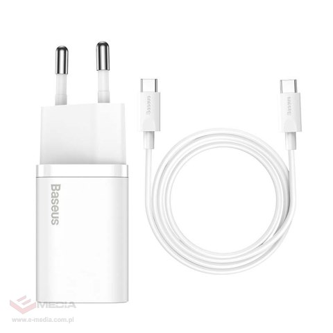 Ładowarka sieciowa Baseus Super Si Quick Charger 1C 25W z przewodem USB-C do USB-C 1m (biała)