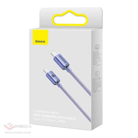 Kabel USB-C do USB-C Baseus Crystal Shine, 100W, 2m (fioletowy)
