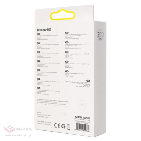 Kabel USB do Lightning Baseus Crystal Shine, 2.4A, 2m (czarny)