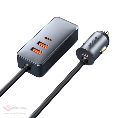 Ładowarka samochodowa Baseus Share Together z przedłużaczem, 2x USB, 2x USB-C, 120W (szara)