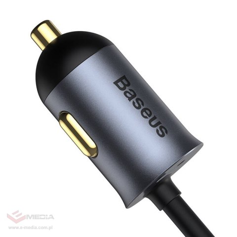 Ładowarka samochodowa Baseus Share Together z przedłużaczem, 2x USB, 2x USB-C, 120W (szara)