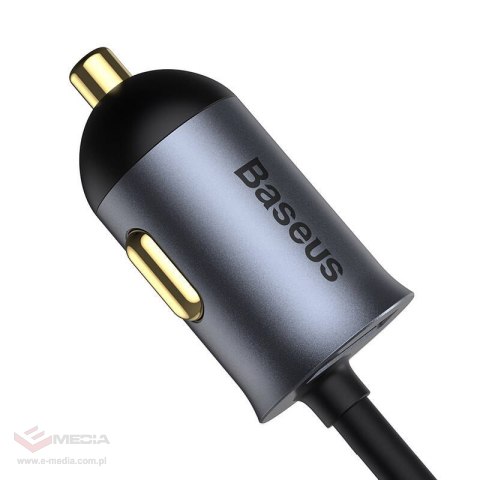 Ładowarka samochodowa Baseus Share Together z przedłużaczem, 3x USB, USB-C, 120W (szara)