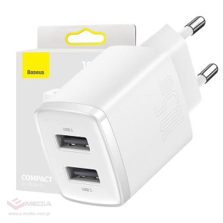 Ładowarka sieciowa Baseus Compact Quick Charger, 2x USB, 10.5W (biała)