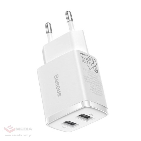 Ładowarka sieciowa Baseus Compact Quick Charger, 2x USB, 10.5W (biała)