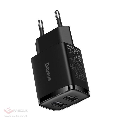 Ładowarka sieciowa Baseus Compact Quick Charger, 2x USB, 10.5W (czarna)