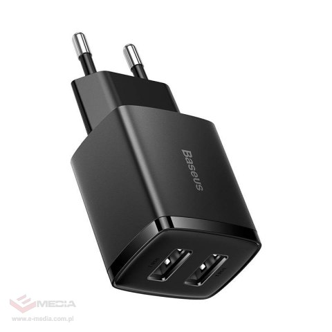 Ładowarka sieciowa Baseus Compact Quick Charger, 2x USB, 10.5W (czarna)