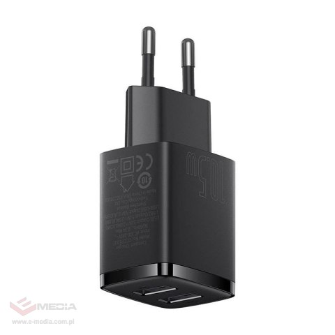 Ładowarka sieciowa Baseus Compact Quick Charger, 2x USB, 10.5W (czarna)