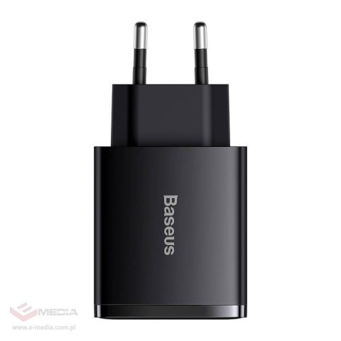 Ładowarka sieciowa Baseus Compact Quick Charger, 2xUSB, USB-C, PD, 3A, 30W (czarna)