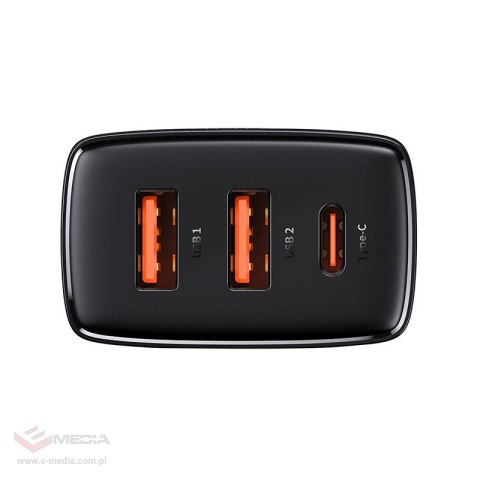 Ładowarka sieciowa Baseus Compact Quick Charger, 2xUSB, USB-C, PD, 3A, 30W (czarna)