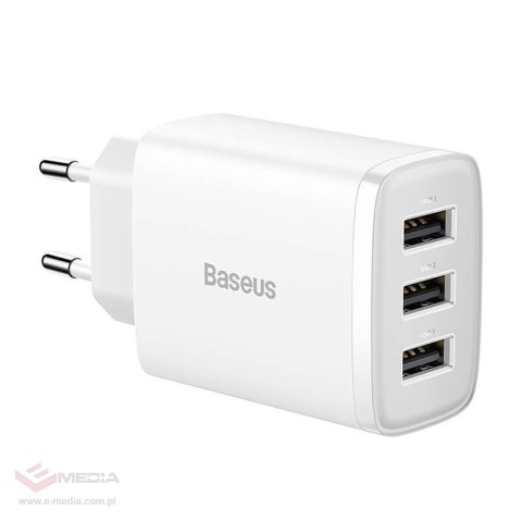 Ładowarka sieciowa Baseus Compact Quick Charger, 3x USB, 17W (biała)