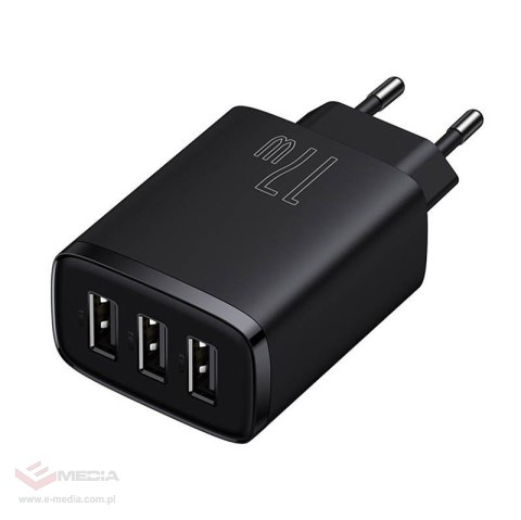 Ładowarka sieciowa Baseus Compact Quick Charger, 3x USB, 17W (czarna)