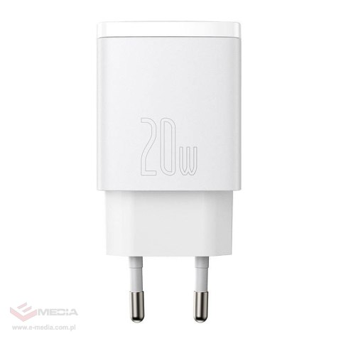 Ładowarka sieciowa Baseus Compact Quick Charger, USB, USB-C, 20W (biała)