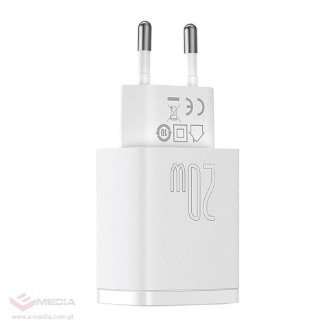 Ładowarka sieciowa Baseus Compact Quick Charger, USB, USB-C, 20W (biała)