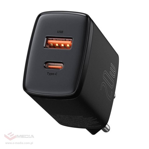 Ładowarka sieciowa Baseus Compact Quick Charger, USB, USB-C, 20W (czarna)