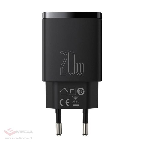 Ładowarka sieciowa Baseus Compact Quick Charger, USB, USB-C, 20W (czarna)