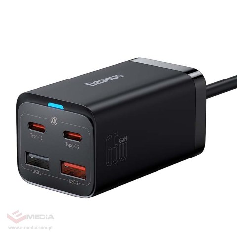 Ładowarka sieciowa Baseus GaN3 Pro, 2x USB-C, 2x USB, 65W (czarna)