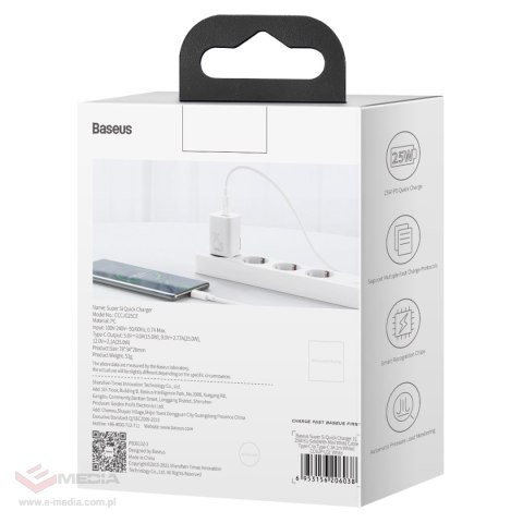 Ładowarka sieciowa Baseus Super Si Quick Charger 1C 25W (biała)