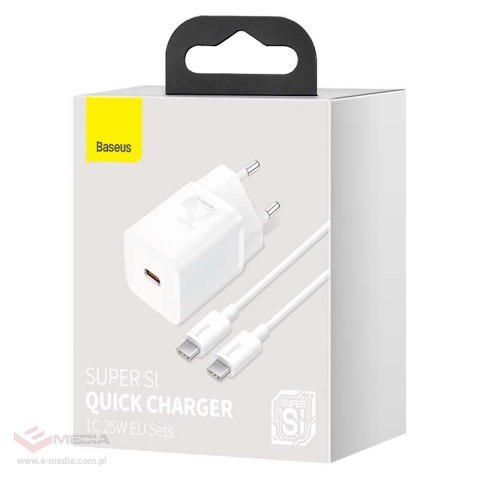 Ładowarka sieciowa Baseus Super Si Quick Charger 1C 25W z przewodem USB-C do USB-C 1m (biała)