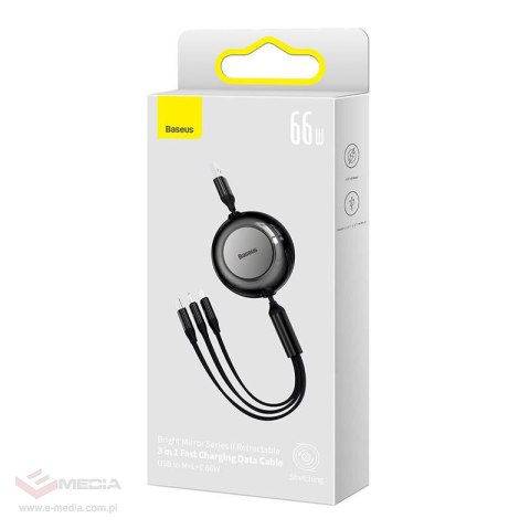 Kabel USB 3w1 Baseus Bright Mirror 3, micro USB / Lightning / USB-C, 66W / 2A, 1.1m (czarny)