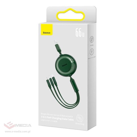 Kabel USB 3w1 Baseus Bright Mirror 3, micro USB / Lightning / USB-C, 66W / 2A, 1.1m (zielony)