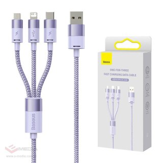 Kabel USB 3w1 Baseus StarSpeed, USB-C + micro USB + Lightning, 3,5A, 1.2m (fioletowy)