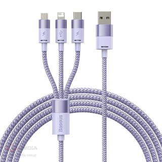 Kabel USB 3w1 Baseus StarSpeed, USB-C + micro USB + Lightning, 3,5A, 1.2m (fioletowy)