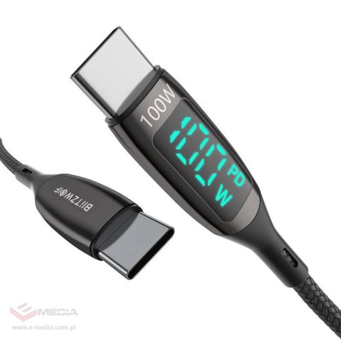 Kabel USB-C do USB-C BlitzWolf BW-TC23, z wyświetlaczem, 100W, 0.9m (czarny)