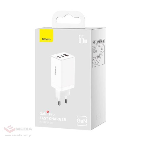 Ładowarka sieciowa Baseus GaN5 Pro 2xUSB-C + USB, 65W (biała)