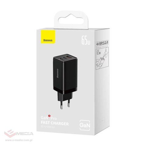 Ładowarka sieciowa Baseus GaN5 Pro 2xUSB-C + USB, 65W (czarna)