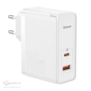 Ładowarka sieciowa Baseus GaN5 Pro, USB-C + USB, 100W + kabel (biała)