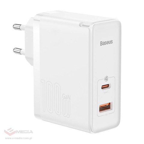 Ładowarka sieciowa Baseus GaN5 Pro, USB-C + USB, 100W + kabel (biała)