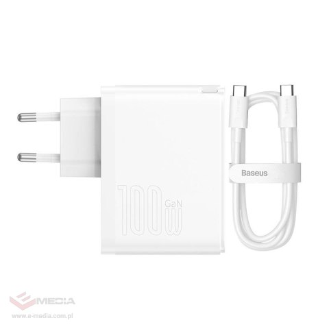 Ładowarka sieciowa Baseus GaN5 Pro, USB-C + USB, 100W + kabel (biała)