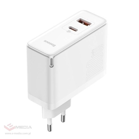 Ładowarka sieciowa Baseus GaN5 Pro, USB-C + USB, 100W + kabel (biała)