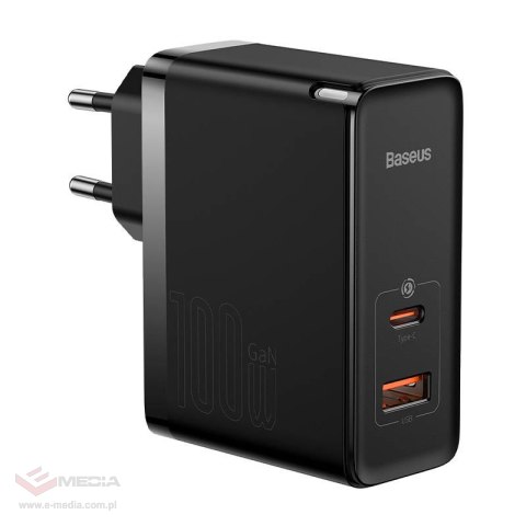 Ładowarka sieciowa Baseus GaN5 Pro, USB-C + USB, 100W + kabel (czarna)