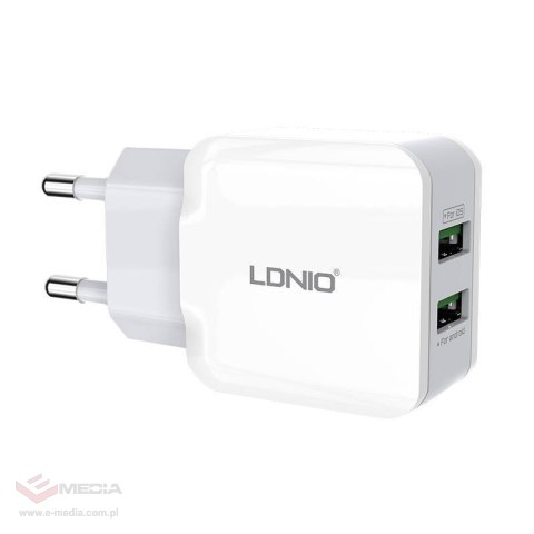 Ładowarka sieciowa LDNIO A2202, 2x USB, 12W (biała)