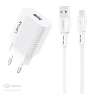 Ładowarka sieciowa VFAN E01, 1x USB, 2.4A + kabel Micro USB (biała)