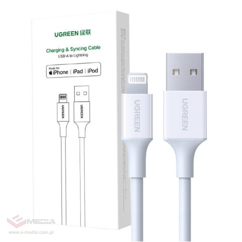 Kabel Lightning do USB UGREEN 2.4A US155, 0.5m (biały)
