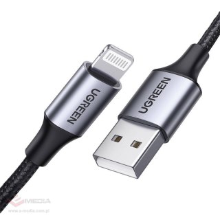 Kabel Lightning do USB UGREEN 2.4A US199, 1.5m (czarny)