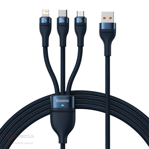 Kabel USB 3w1 Baseus Flash Series, USB-C + micro USB + Lightning, 66W, 1.2m (niebieski)