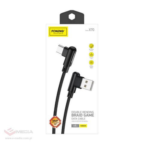 Kabel kątowy USB do USB-C Foneng X70, 3A, 1m (czarny)