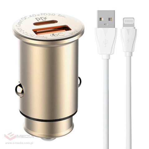 Ładowarka samochodowa LDNIO C506Q USB, USB-C + Kabel Lightning