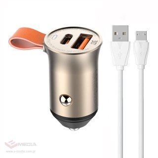 Ładowarka samochodowa LDNIO C509Q USB, USB-C 30W + kabel MicroUSB