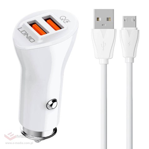 Ładowarka samochodowa LDNIO C511Q 2USB + kabel MicroUSB