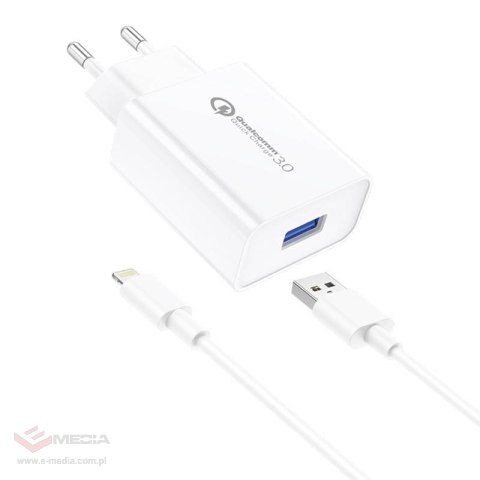 Ładowarka sieciowa Foneng EU13 + kabel USB do Lightning, 3A (biała)